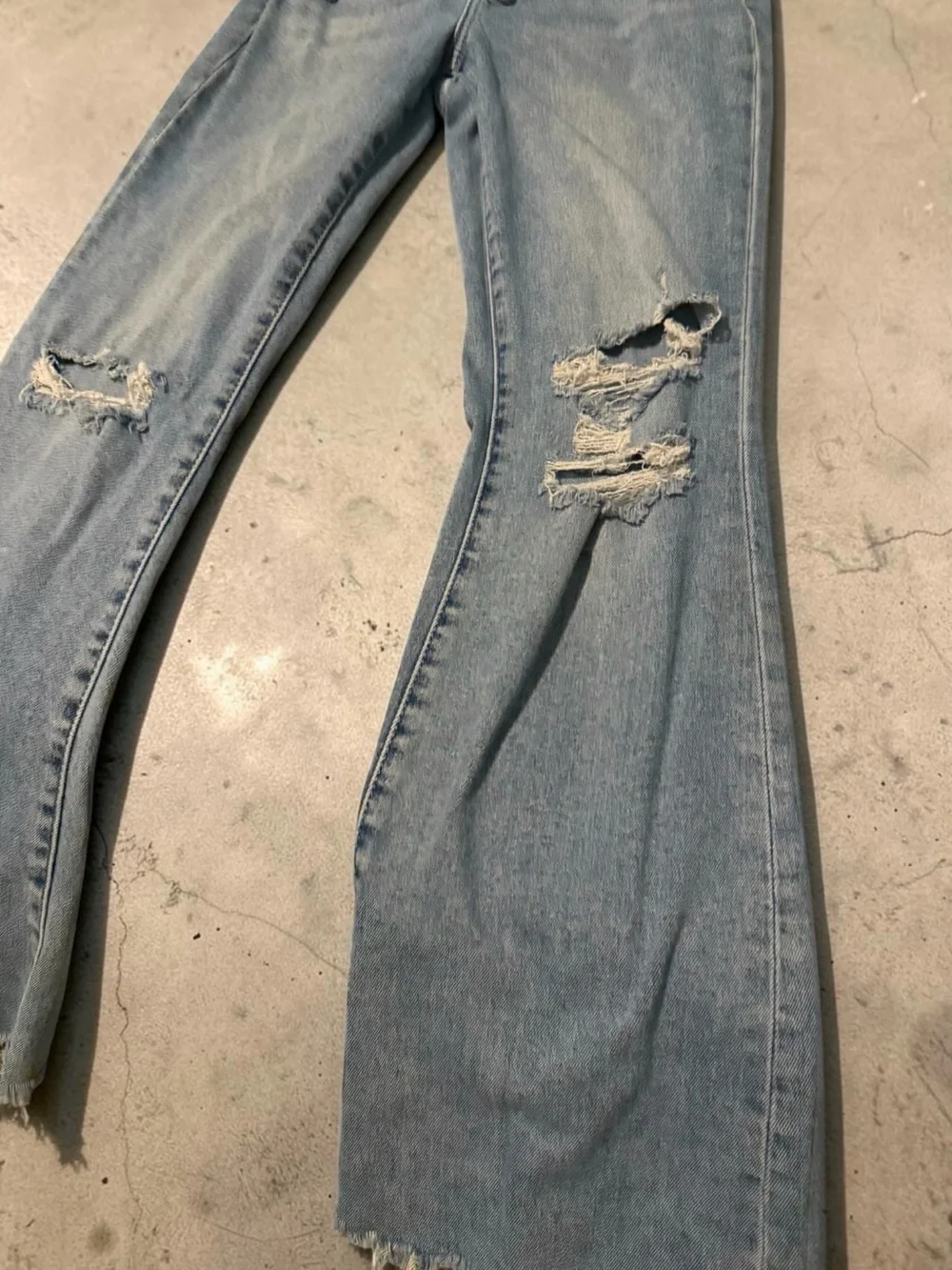 Light Wash Distressed Wide-Leg Flare Jeans - Picture 2 of 11